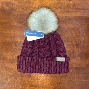 Pendleton Merlot Cable Knit Beanie FAUX FUR POM POM One Size New with Tags